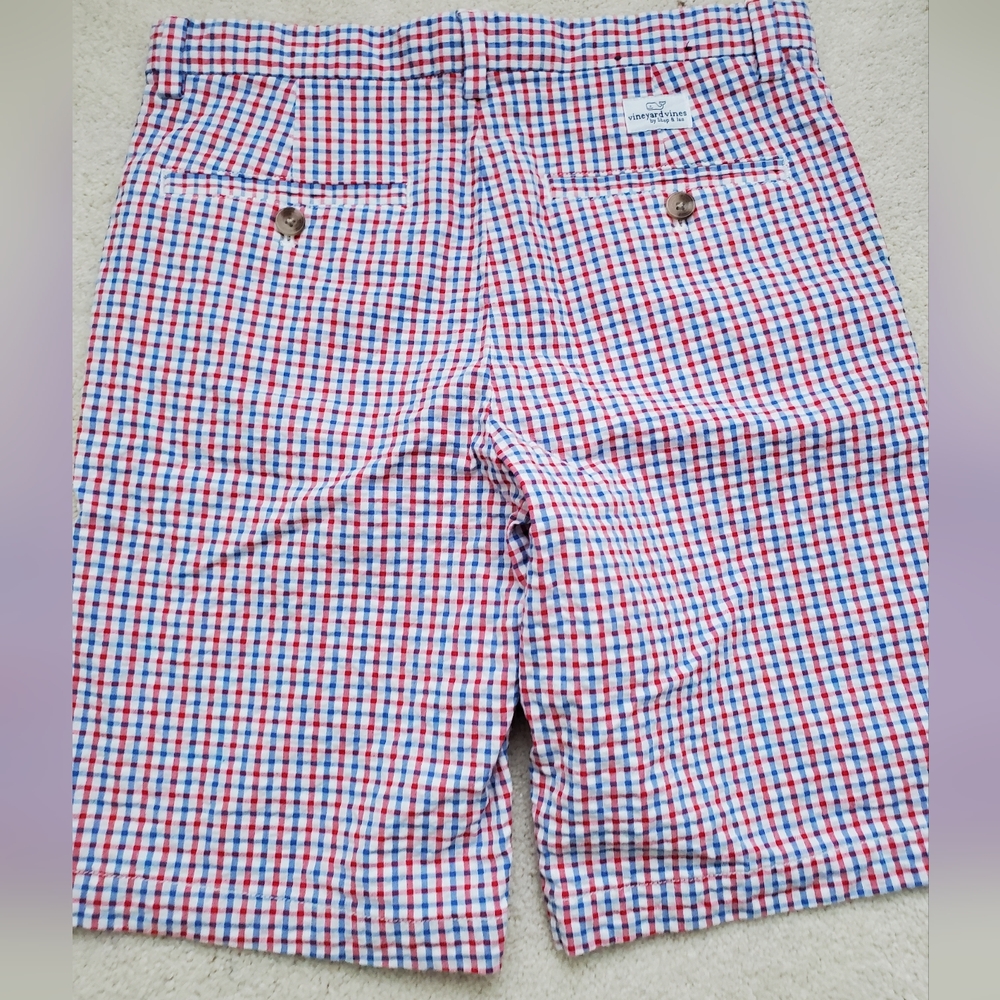 SOLD Vineyard Vines Boys Red, White And Blue Gingham Seersucker Shorts sz14 - Picture 8 of 16